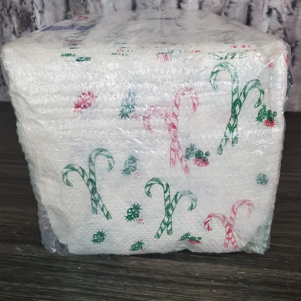 NOS - 300 Ct. Vintage Holiday Print Christmas Napkins - Peppermint Candy Cane